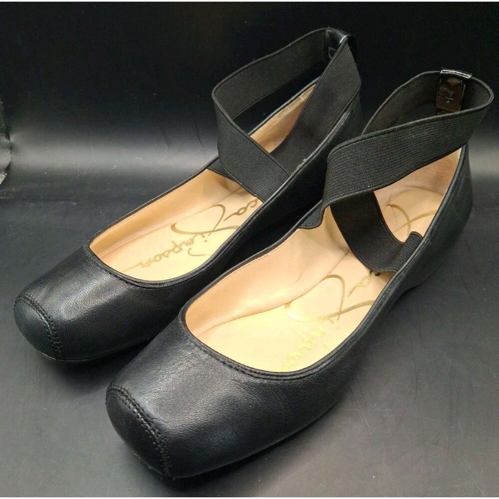 Jessica Simpson Pointe Toe Ankle X Strap Ballet Flats 6.5 M Black Leather